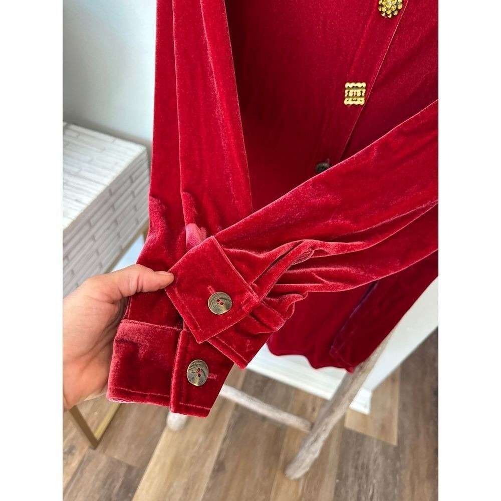 Women's Soft Surroundings Filigree Velvet Boyfriend Button Down Shirt M Red - Picture 7 of 8